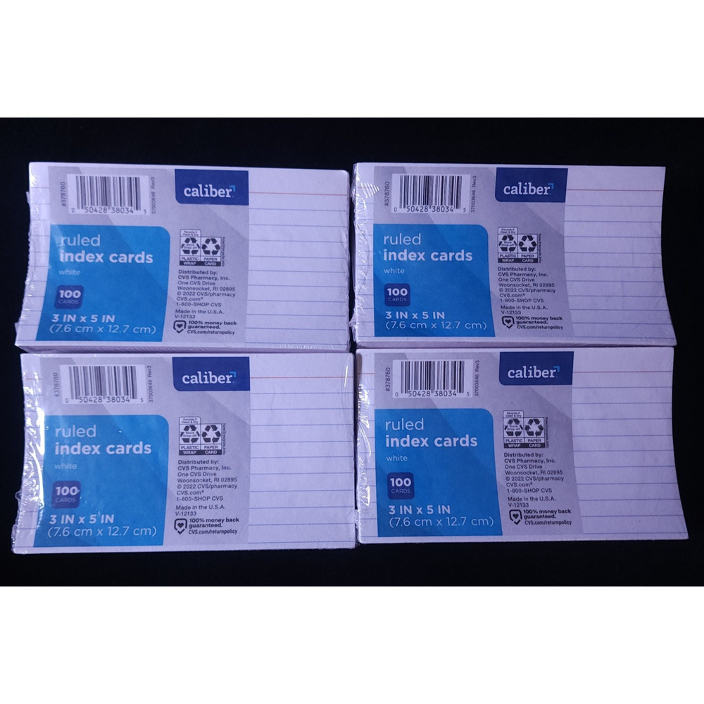 4 Pack Oxford Ruled Index 400 Cards 3x5 White 100 Per Pack for studying notes
